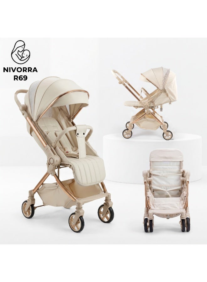 NIVORRA Premium Reversible Handle Stroller with Dynamic One-Hand Fold and 5-Point Safety Harness – Lightweight Compact Travel System with Large Underseat Basket  - 9.5 KG - Image 1