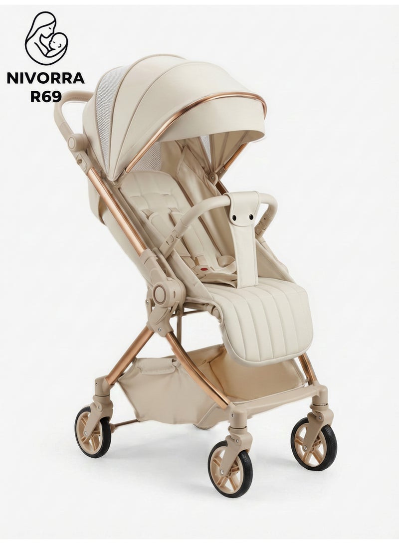 NIVORRA Premium Reversible Handle Stroller with Dynamic One-Hand Fold and 5-Point Safety Harness – Lightweight Compact Travel System with Large Underseat Basket  - 9.5 KG - Image 3