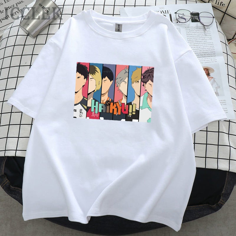 Generic Volleyball Junior Haikyu!! Peripheral T-shirt Trendy Crewneck Printed Summer Large Size Mens and Womens Short-sleeved White Cross-border Women a White 