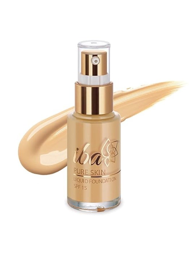 Iba Pure Skin Liquid Foundation - Sun Beige, 30ml | Full Coverage | Long Lasting | Lightweight | Oil Free Dewy Finish | SPF 15 | Halal Certified & Vegan Makeup - Image 1