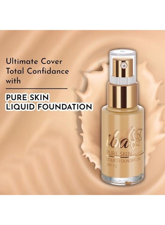 Iba Pure Skin Liquid Foundation - Sun Beige, 30ml | Full Coverage | Long Lasting | Lightweight | Oil Free Dewy Finish | SPF 15 | Halal Certified & Vegan Makeup - Image 3