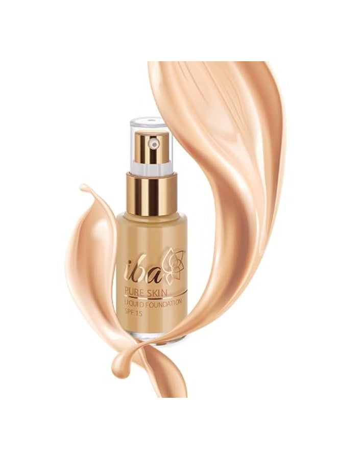 Iba Pure Skin Liquid Foundation - Sun Beige, 30ml | Full Coverage | Long Lasting | Lightweight | Oil Free Dewy Finish | SPF 15 | Halal Certified & Vegan Makeup - Image 2