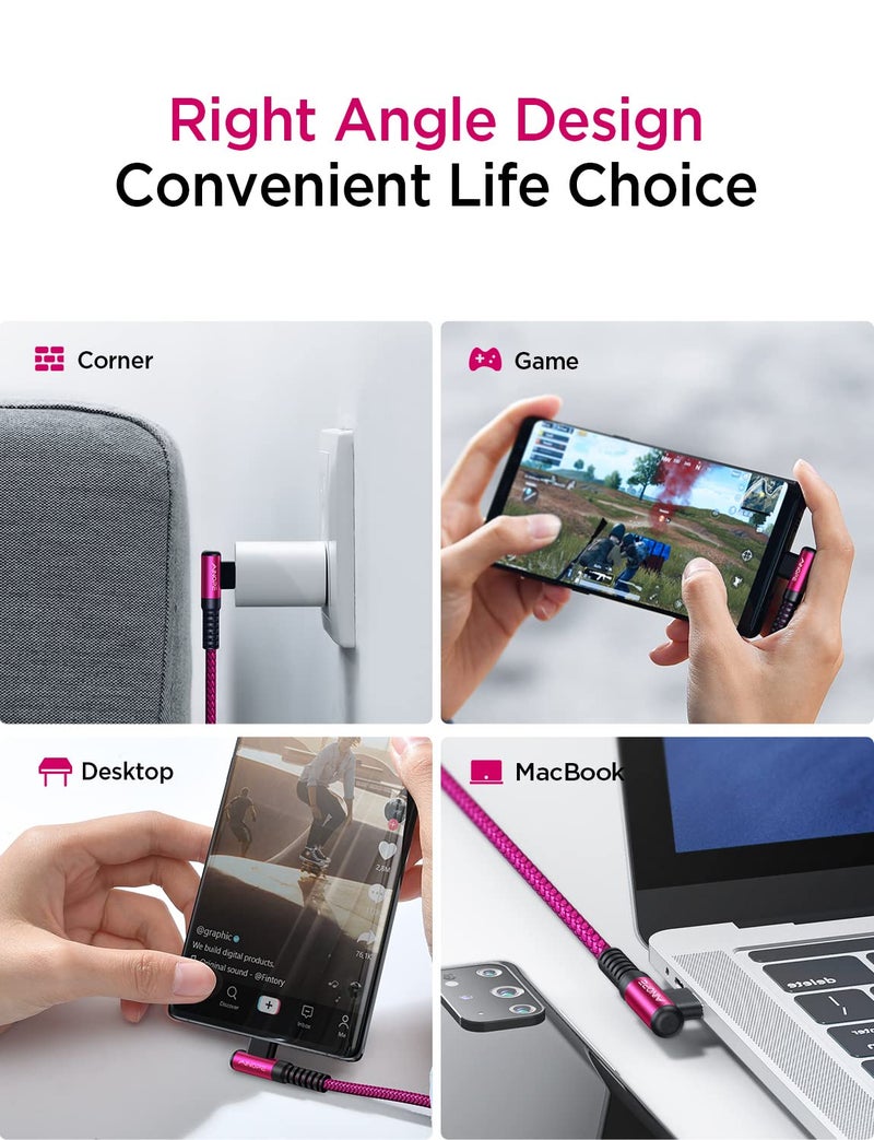 AINOPE 240W USB C to USB C Cable Fast Charging 15FT,Right Angle Fast Type C Charging Cable Fits iPhone 16 Pro Max Plus,iPhone 15,MacBook Air/Pro,iPad Pro,Samsung,Pixel,All Devices, Rose Red, 1 Pack - Image 4