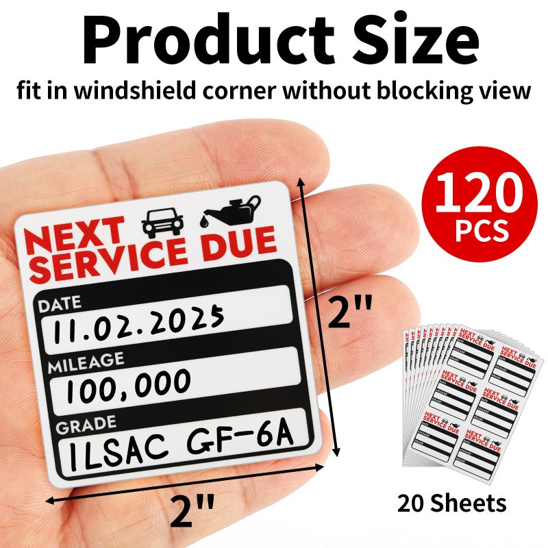 Mkobon 120 Pcs 2x2 Inches Oil Change Stickers, Next Service Due Sticker for Windshield, Strong Adhesion and No Residue, Clear Decals Labels for Car Auto Vehicles Window - Image 2