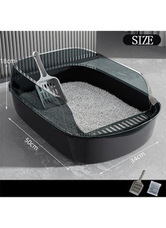 Generic Semi-Enclosed Sifting Litter Box Anti-Splash with Spoon Kitten Open Top Litter Tray High Sides Cat Litter Box Cat Travel Toilet(Black)  - Image 2