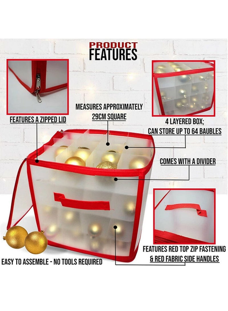 Generic 64 Baubles Storage Box Christmas Balls Storage Organizer with Adjustable Dividers Xmas Tree Decorations Organizer for Holiday Ornaments Container for Kids Home Organization - Image 5