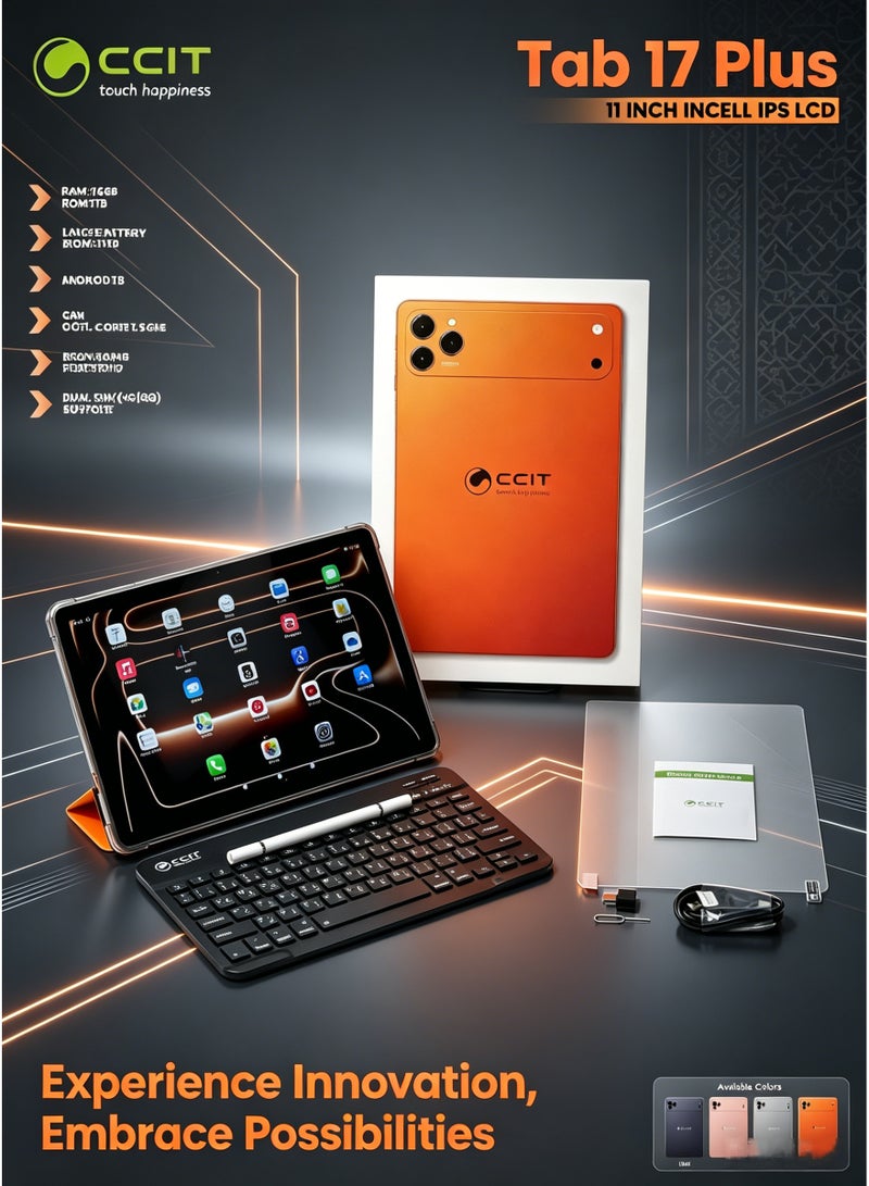CCIT Tab 17 Plus Tablet, 11-Inch Incell IPS LCD, 16GB RAM, 1TB ROM, Android 15, 10000mAh Battery, 4G/5G Support - With Keyboard & Touch Pen-Orange - Image 3
