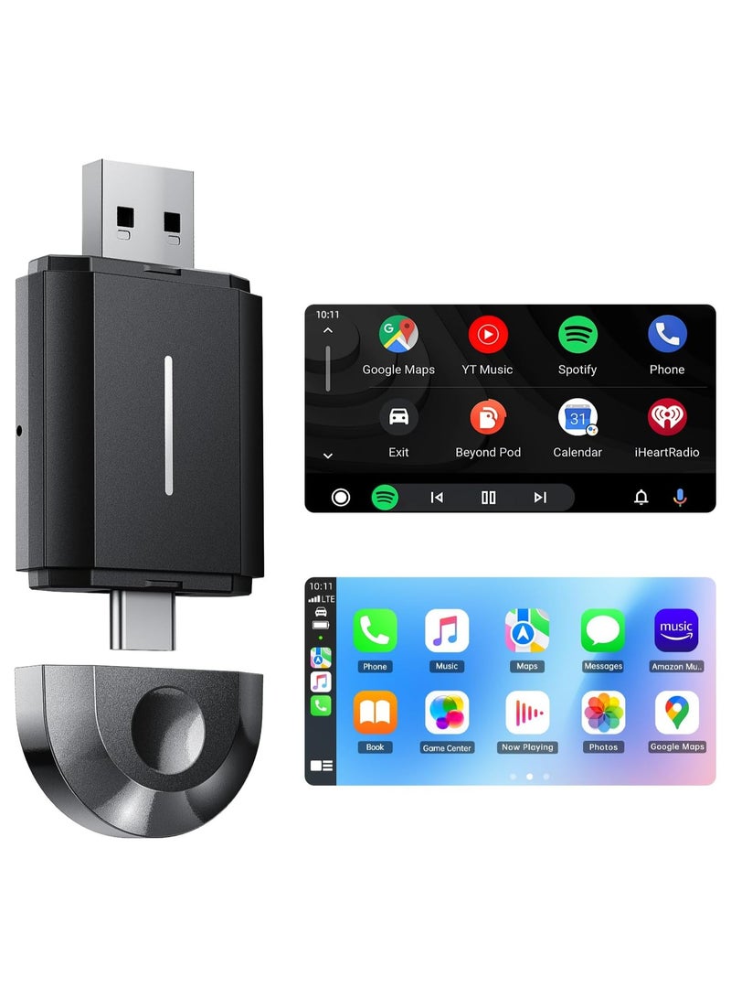 SYOSI محول CarPlay لاسلكي لأجهزة Apple ومحول سيارة Android اللاسلكي، 2 في 1، واي فاي 5 جيجاهرتز، يدعم OTA، Type-C/USB Plug & Play، يتطلب CarPlay سلكيًا، إعادة الاتصال التلقائي، تحويل CarPlay السلكي إلى لاسلكي - Image 1