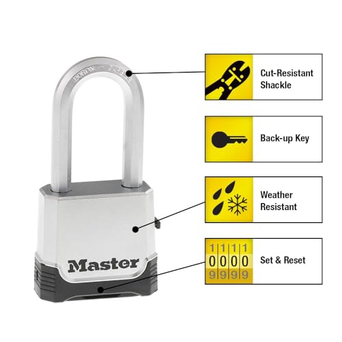 Master Lock Silver Outdoor Combination Lock, Heavy Duty Weather Resistant Padlock with Resettable Code and Cut Resistant Boron Carbide Shackle for Outdoor Use, M176XDLH - Image 2