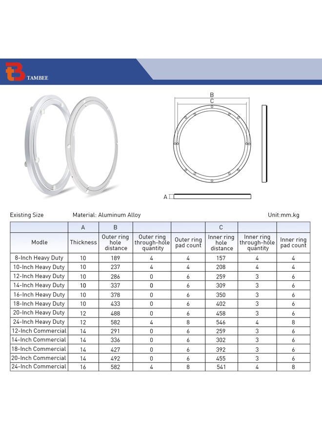 TamBee Heavy-Duty Mute 18 Inch Aluminum Lazy Susan Bearing Turntable Ring Swivel Plate Hardware for Heavy Loads - Image 4
