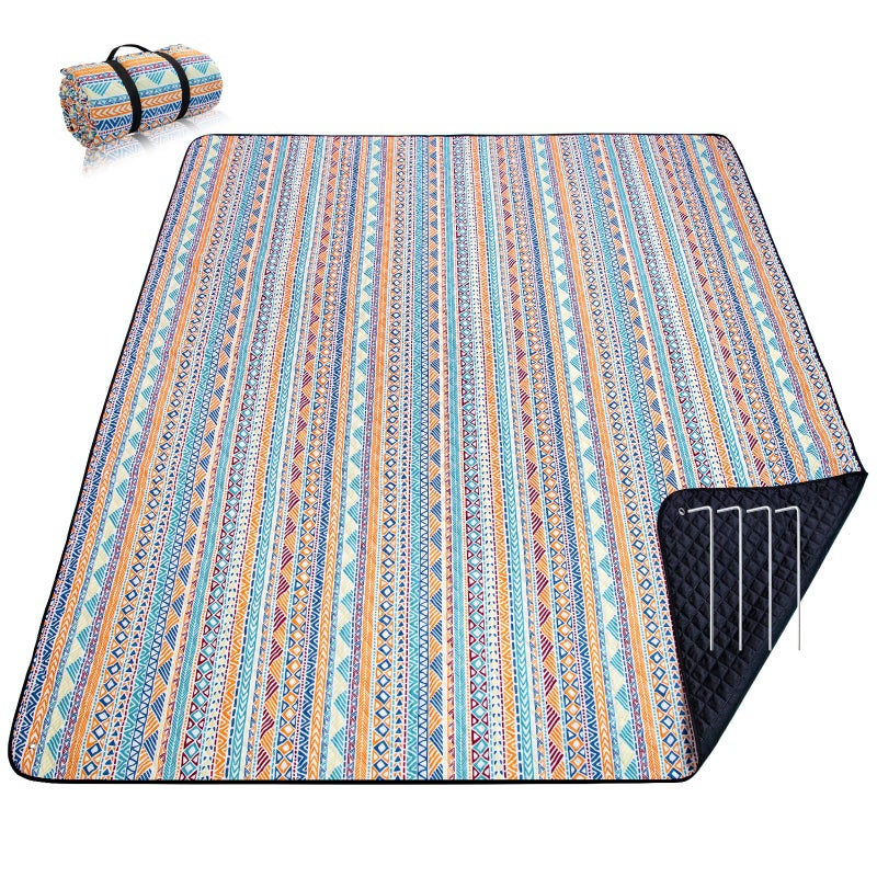 PY SUPER MODE Picnic Blankets Extra Large, Waterproof Foldable Outdoor Beach Blanket Oversized 83x79â€ Sandproof, 3-Layer Picnic Mat for Camping, Hiking, Travel, Park, Concerts(Orange Boho) - Image 1