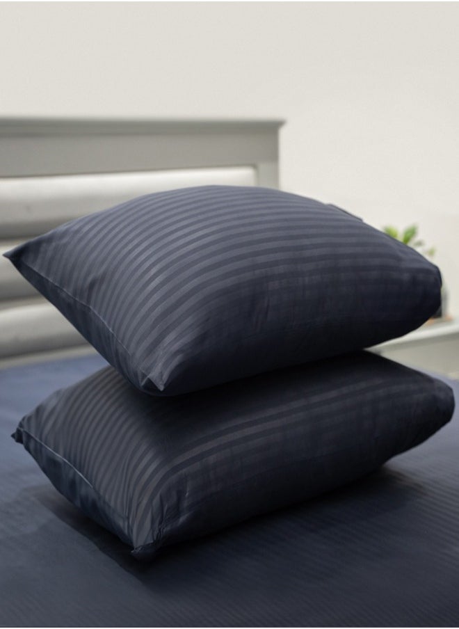 American Linen King Striped Fitted Sheet with 2 Pillow Case 200 x 200 Cm Navy Blue  - Image 4