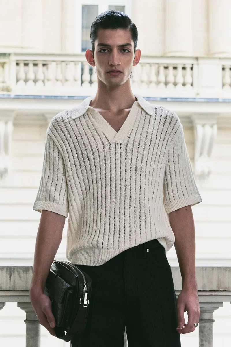 H&M Loose Fit Rib-knit polo shirt