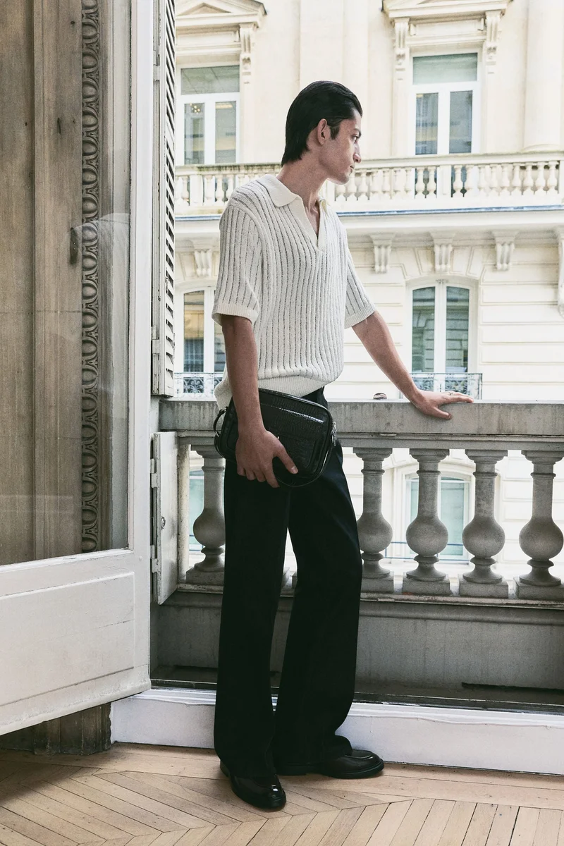 H&M Loose Fit Rib-knit polo shirt