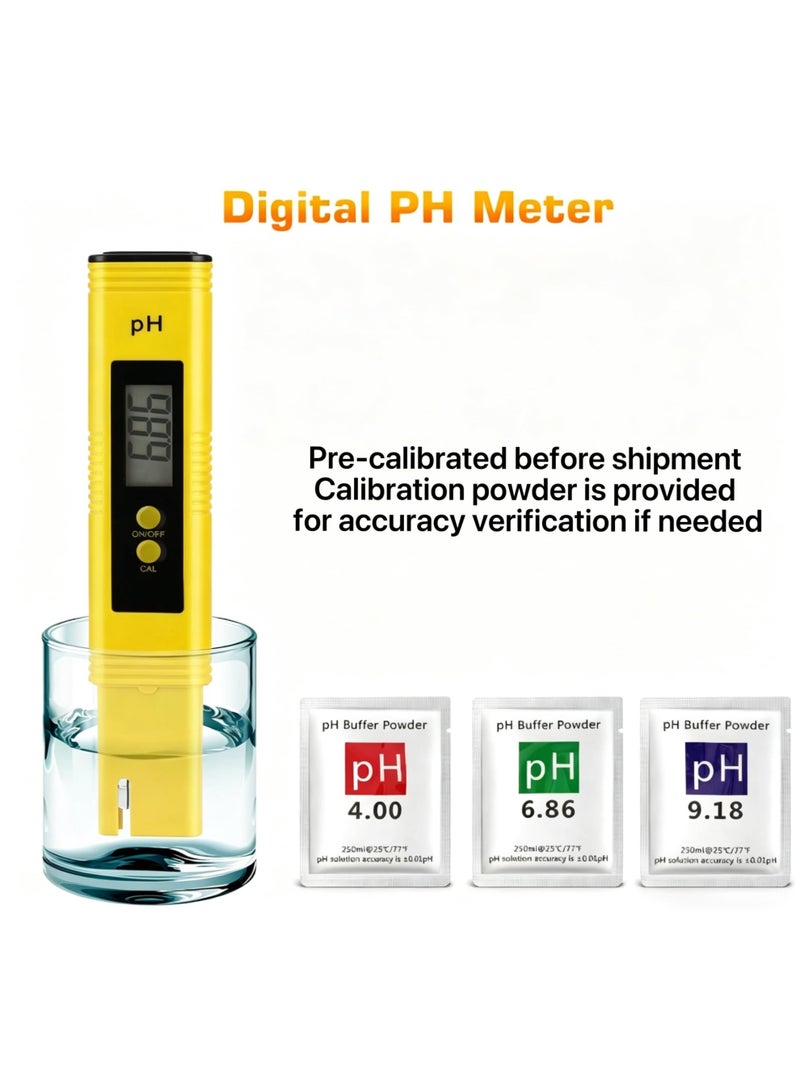 قلم قياس الرقم الهيدروجيني الرقمي للمياه، مُعاير مسبقًا، دقة عالية ±0.01، نطاق 0–14 pH، حجم جيب، مناسب لمياه الشرب والمسابح وأحواض السمك والزراعة المائية (أصفر) - Image 4