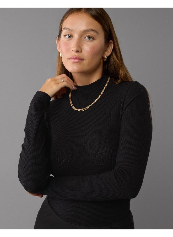 American Eagle - AE Long-Sleeve Mock Neck Pointelle Bodysuit - Image 1