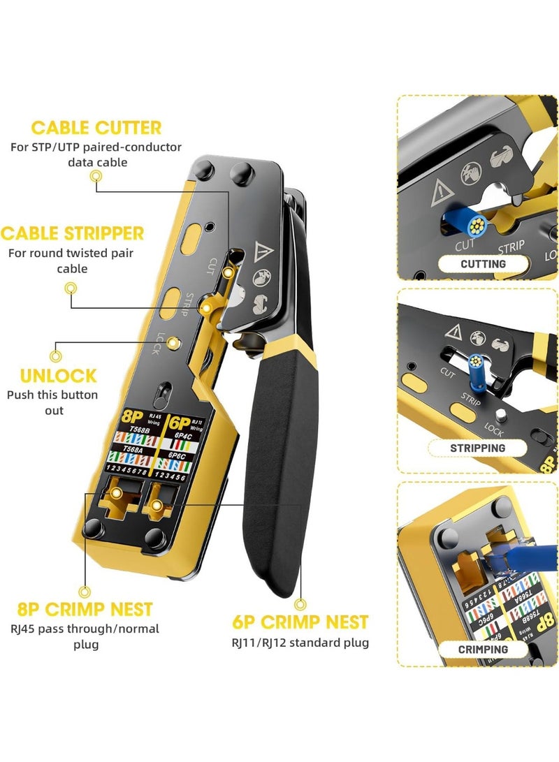 RJ45 Crimp Tool, All-in-One Network Crimping Tool for RJ45/RJ11/RJ12 Connectors, Supports Cat5/Cat5e/Cat6 - Image 2