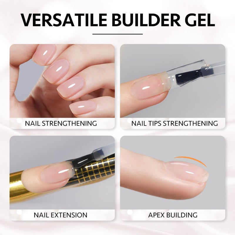 GAOY 6 Colors Builder Gel Set for Nails, Milky White Pink Nude Sheer Jelly Nail Strengthener, Soak Off Nail Extension Hard Gel, Yummy Jelly, Base Coat Top Coat Needed - Image 5