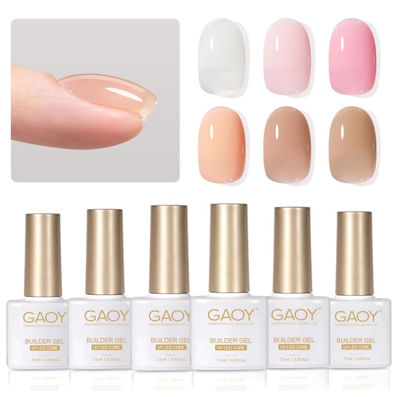 GAOY 6 Colors Builder Gel Set for Nails, Milky White Pink Nude Sheer Jelly Nail Strengthener, Soak Off Nail Extension Hard Gel, Yummy Jelly, Base Coat Top Coat Needed - Image 1