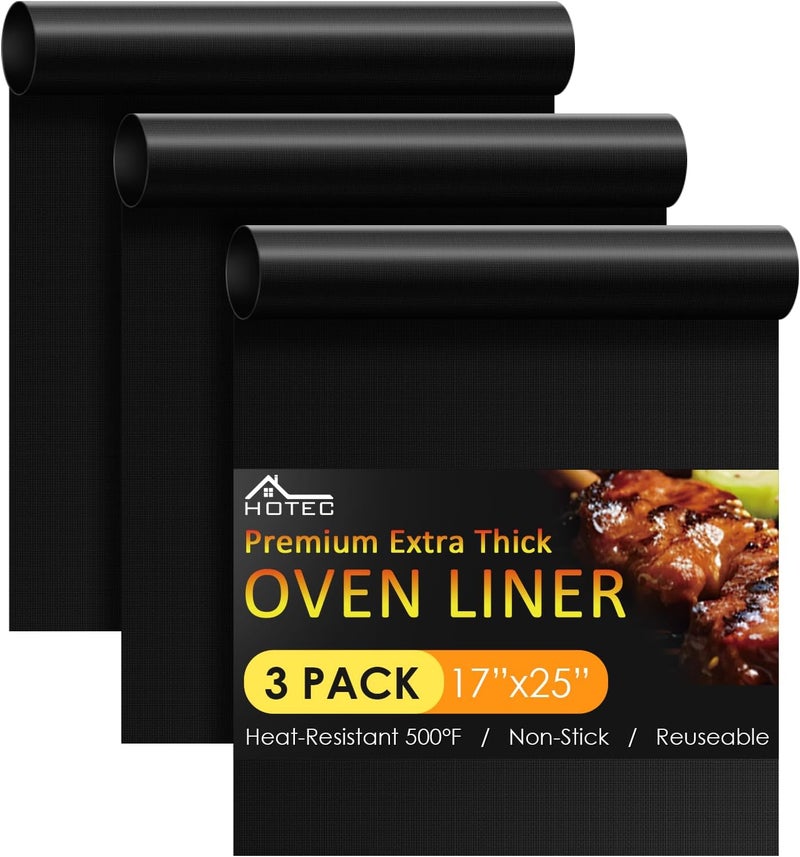 hotec Oven Liners for Bottom of Oven 25"x17", 3 Pack Premium Extra Tick Non-Stick Oven Mat for Electric, Gas, Toaster Ovens, Grills - BPA-Free, Dishwasher Safe - Image 1