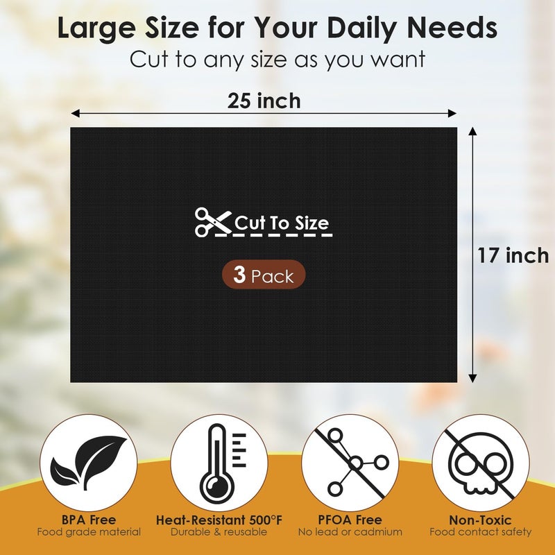 hotec Oven Liners for Bottom of Oven 25"x17", 3 Pack Premium Extra Tick Non-Stick Oven Mat for Electric, Gas, Toaster Ovens, Grills - BPA-Free, Dishwasher Safe - Image 3