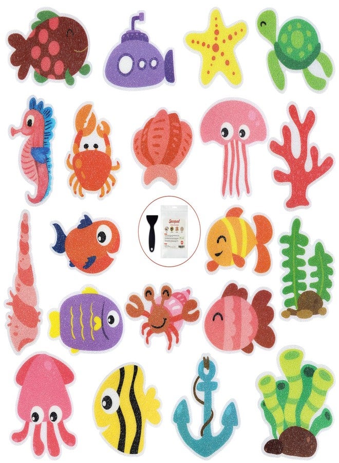 Secopad Non Slip Bathtub Stickers, 20pcs Submarine Sea Creature Adhesive Kids Anti Slip Decal Treads for Shower and Bath Tub with Premium Scraper - Image 1