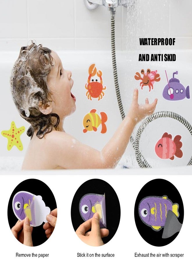 Secopad Non Slip Bathtub Stickers, 20pcs Submarine Sea Creature Adhesive Kids Anti Slip Decal Treads for Shower and Bath Tub with Premium Scraper - Image 5