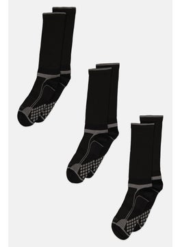 Men 3 Pair Diamond Cushion Comfort Crew Socks, Black