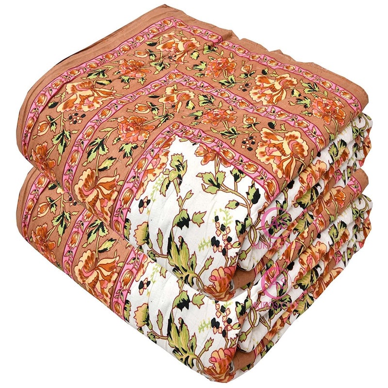 WORLDNEX 400 TC Pure Cotton Fabric/Rajasthani Traditional Designs Printed Light Weight Jaipuri Quilt/Razai/Rajai (Multicolor Single Bed Set -2-14, Single Bed Combo-Set-of-2) - Image 2