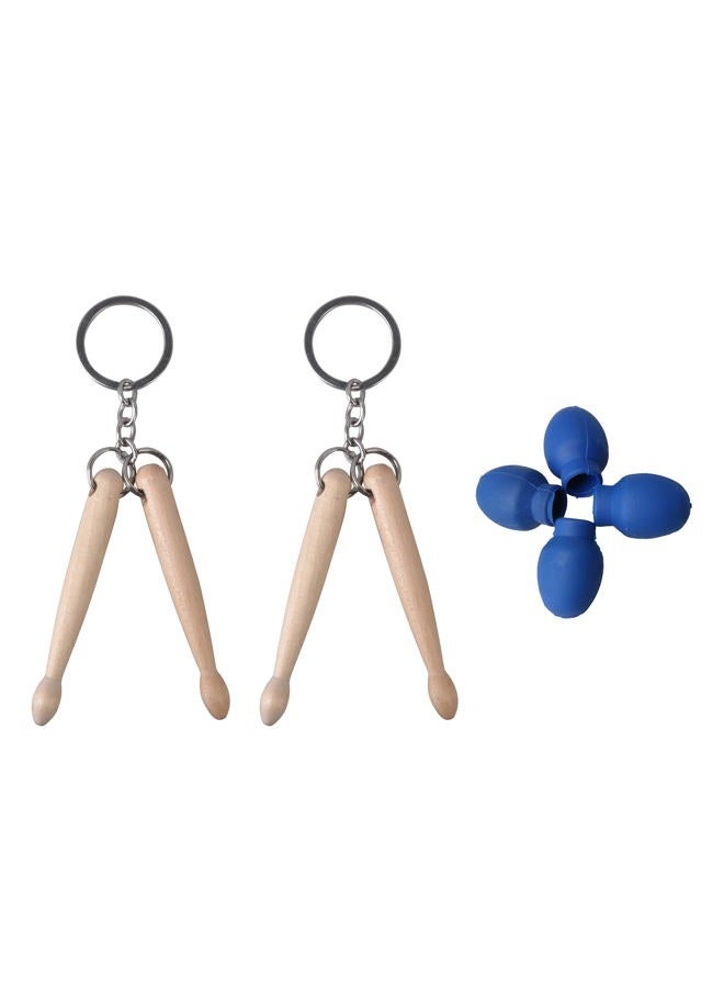 Mxfans 2x Mini Wooden Drum Sticks Keychain Percussion Gift Blue Drumstick Head - Image 1