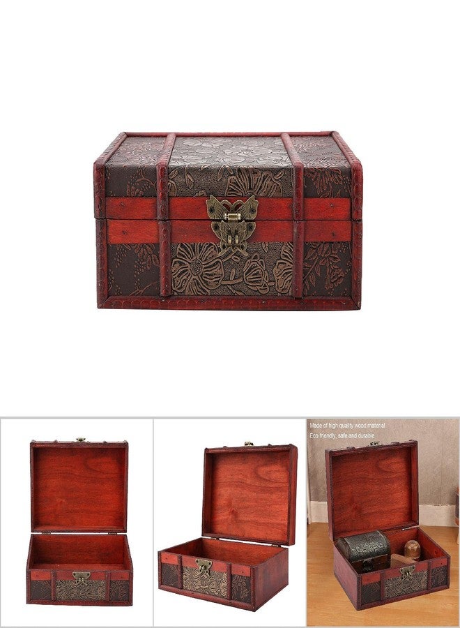 HURRISE Secure Wooden Jewelry Box with Lock - Compact Storage Organizer for Rings, Necklaces & Keepsakes, Vintage Decorative Design - Image 4