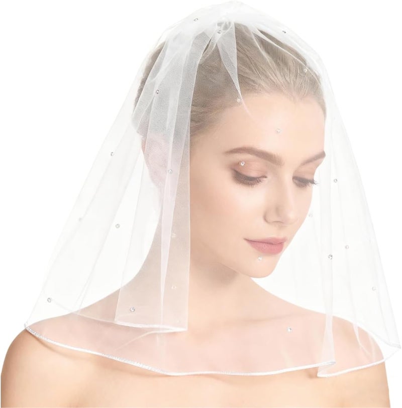 Nanchor Bridal Wedding Veil Women's Short Vails with Rhinestone Tulle for Bachelorette Party 38cm/15” - Image 3