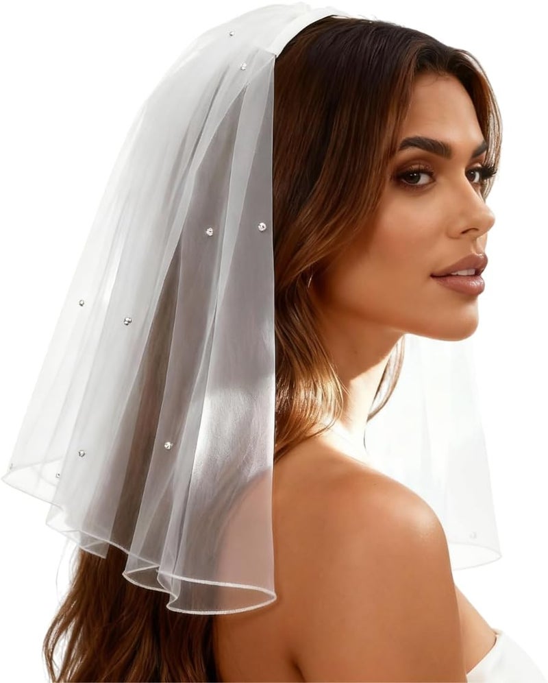 Nanchor Bridal Wedding Veil Women's Short Vails with Rhinestone Tulle for Bachelorette Party 38cm/15” - Image 2