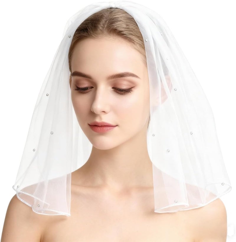 Nanchor Bridal Wedding Veil Women's Short Vails with Rhinestone Tulle for Bachelorette Party 38cm/15” - Image 1
