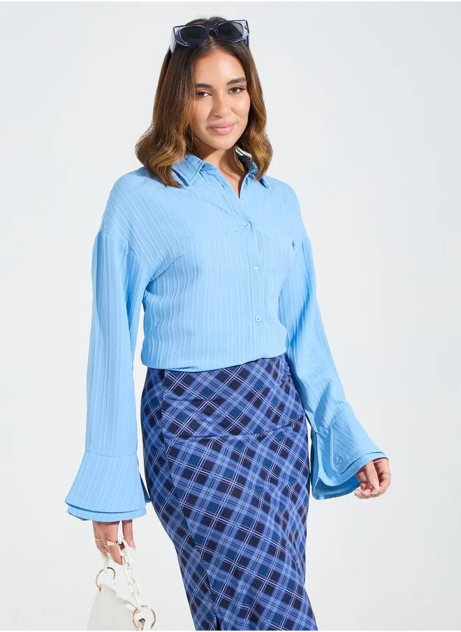 Styli Dropped Shoulder Textured Shirt with Bell Sleeves