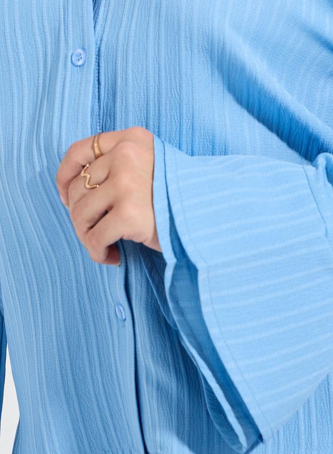 ستايلي بلوزة بتفاصيل بارزة الملمس واكتاف منخفضة مع اكمام جرس - Image 3