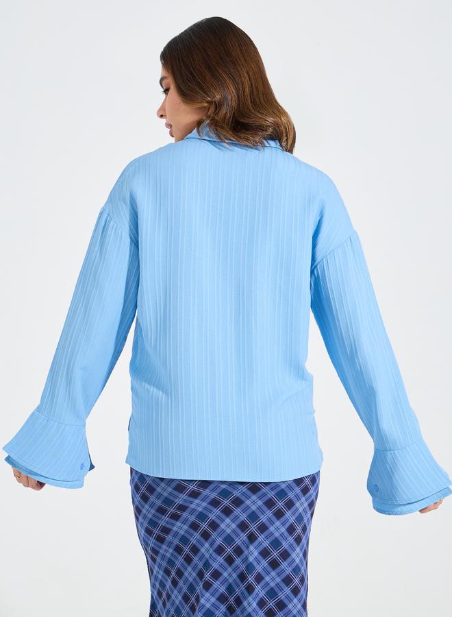 ستايلي بلوزة بتفاصيل بارزة الملمس واكتاف منخفضة مع اكمام جرس - Image 4