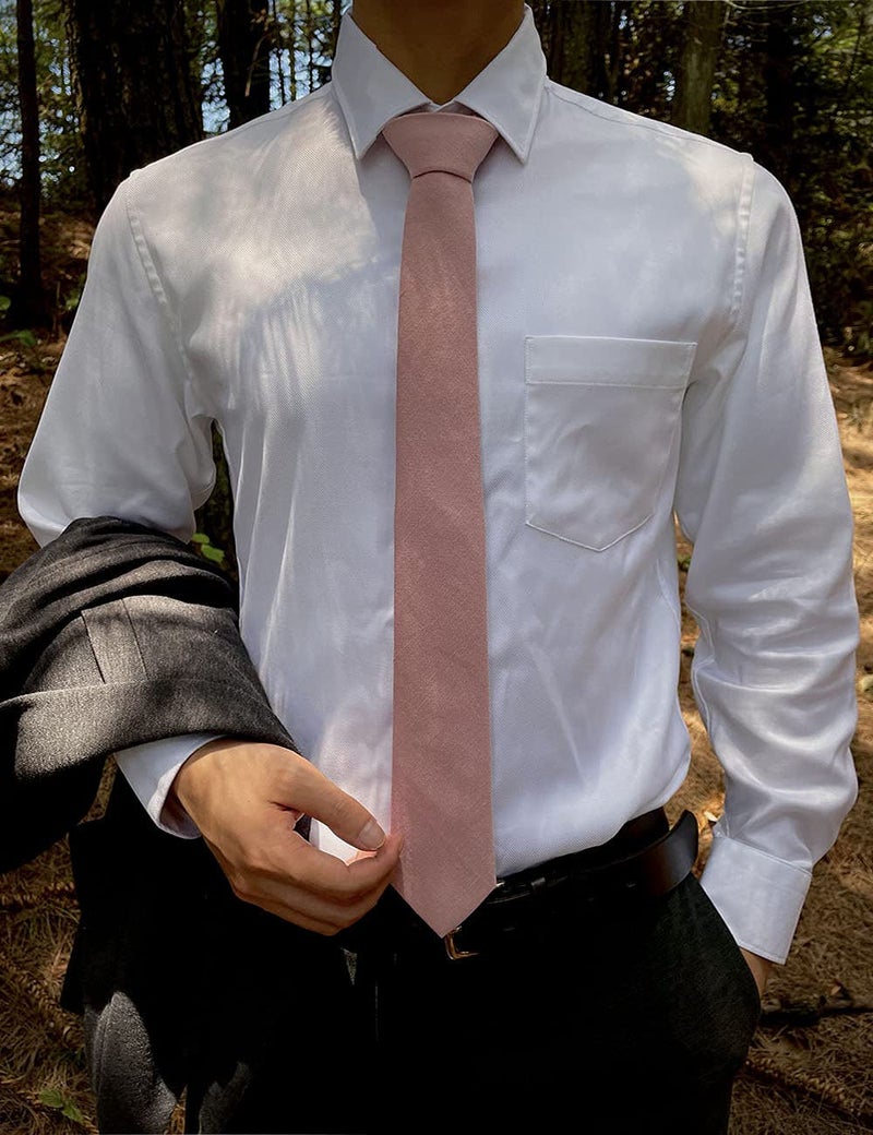 Kebocis Mens Solid Color Cotton Necktie Regular Tie for Men, Blush Pink - Image 5