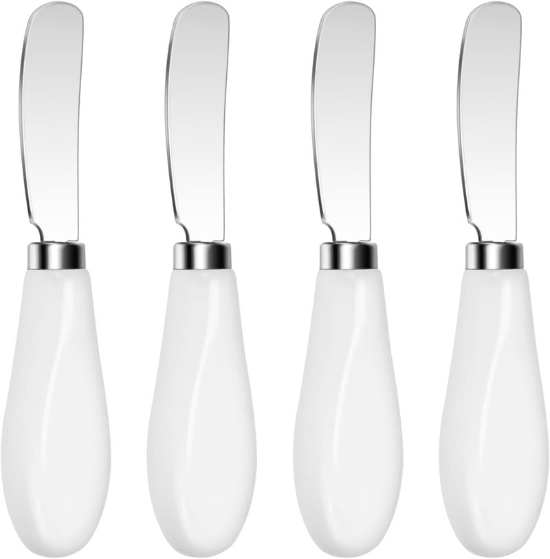 Mlurcu Butter Spreader Knives Set of 4, Stainless Steel Butter Knife with Porcelain Handles, Blunt Edge Cheese Spreader Set for Soft Cheese, Butter, Jam, Charcuterie, Pastry - Image 1