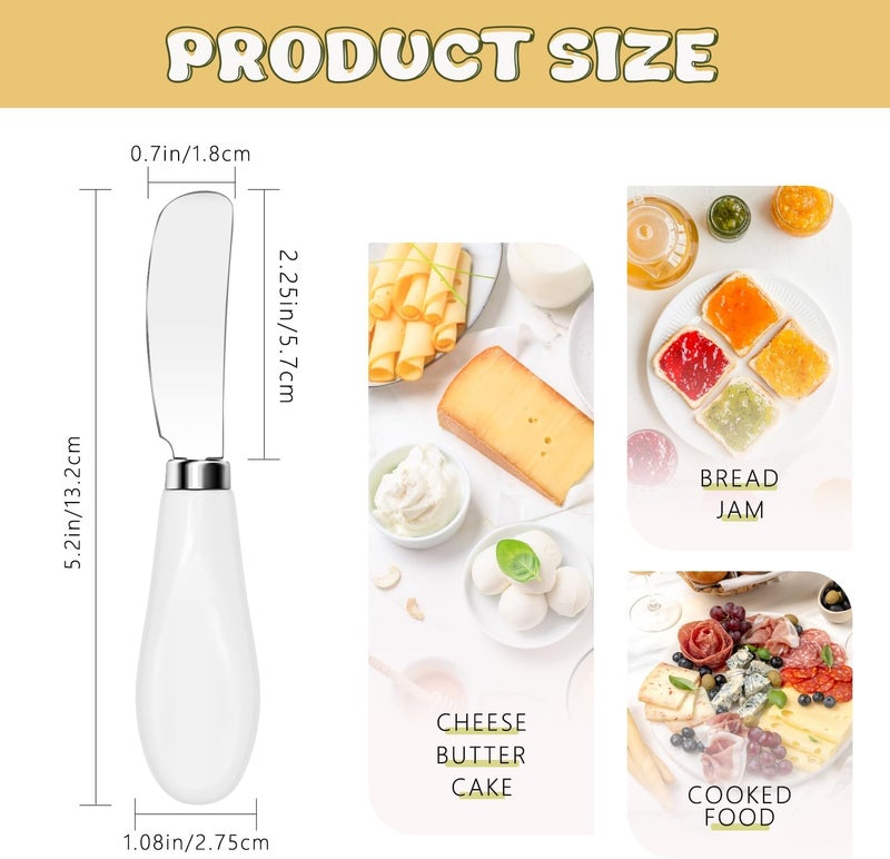 Mlurcu Butter Spreader Knives Set of 4, Stainless Steel Butter Knife with Porcelain Handles, Blunt Edge Cheese Spreader Set for Soft Cheese, Butter, Jam, Charcuterie, Pastry - Image 2