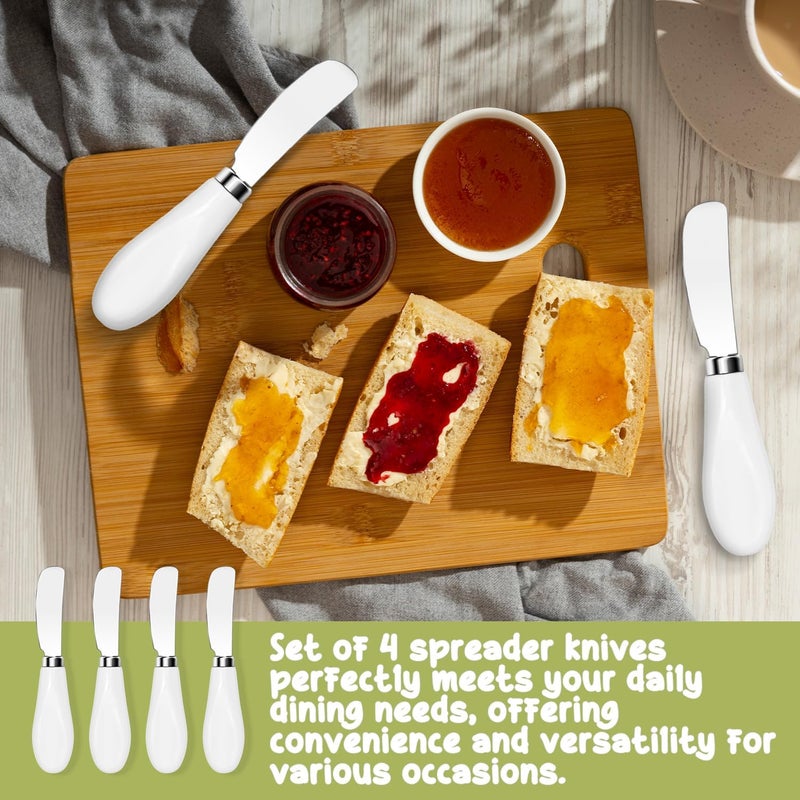 Mlurcu Butter Spreader Knives Set of 4, Stainless Steel Butter Knife with Porcelain Handles, Blunt Edge Cheese Spreader Set for Soft Cheese, Butter, Jam, Charcuterie, Pastry - Image 4
