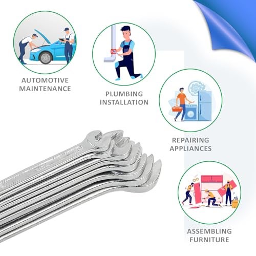 AGRICO TATA Chrome Vanadium Steel Open Jaw Spanner Set/Wrench Set/Tool Kit Multipurpose Home Use and Professional Spanners Corrosion Resistant Chrome Plating DOE Jaw Spanners- (Silver Set of 8) - Image 3