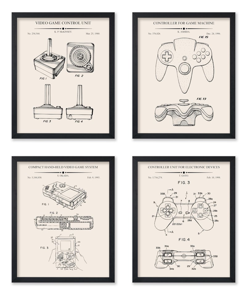 Poster Master 4-Piece Gaming Blueprint Poster - Video Game Patent Print - Joystick Art - Controller Illustration - Technical Design - Gameboy Design - Office or Kid's Room Decor - 8x10 UNFRAMED - Image 1