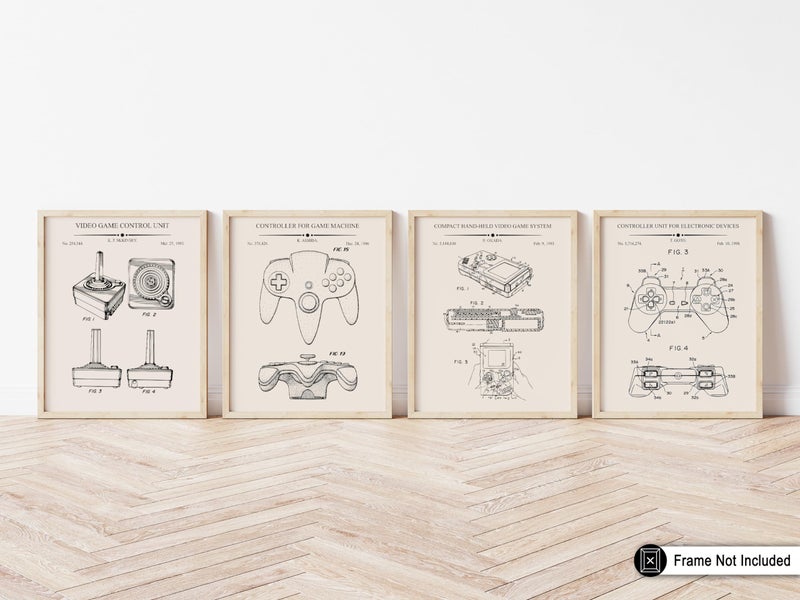 Poster Master 4-Piece Gaming Blueprint Poster - Video Game Patent Print - Joystick Art - Controller Illustration - Technical Design - Gameboy Design - Office or Kid's Room Decor - 8x10 UNFRAMED - Image 4