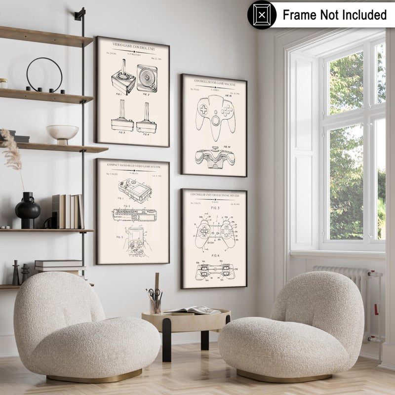Poster Master 4-Piece Gaming Blueprint Poster - Video Game Patent Print - Joystick Art - Controller Illustration - Technical Design - Gameboy Design - Office or Kid's Room Decor - 8x10 UNFRAMED - Image 3