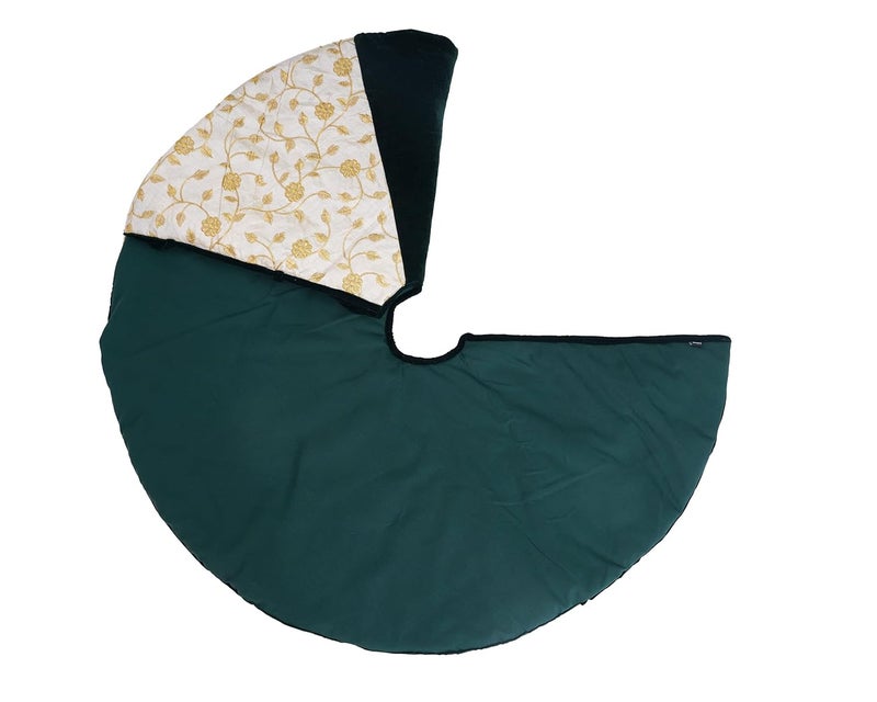 HOME HEART HOME HEART Brands 24 Round Christmas Tree Skirt Dark GreenGold Micro Velvet with Gold Embroidered Fabric Border Thick Double Layer5967S  - Image 5