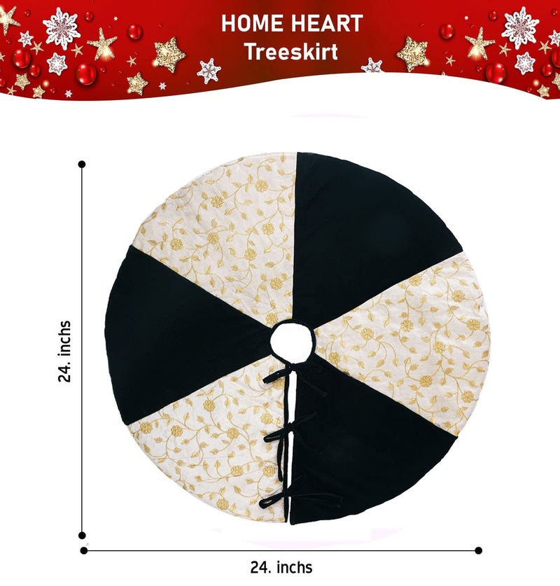 HOME HEART HOME HEART Brands 24 Round Christmas Tree Skirt Dark GreenGold Micro Velvet with Gold Embroidered Fabric Border Thick Double Layer5967S  - Image 3