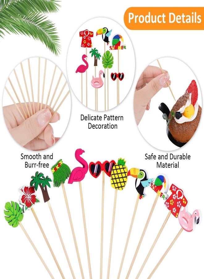 Breroa 210 Pieces Hawaiian Luau Assorted Picks Tropical Cocktail Bamboo Toothpicks Green Tropical Coconut Palm Summer Day Paper Umbrellas and Colorful Drink Umbrellas for Luau Hawaii Beach Party - Image 3