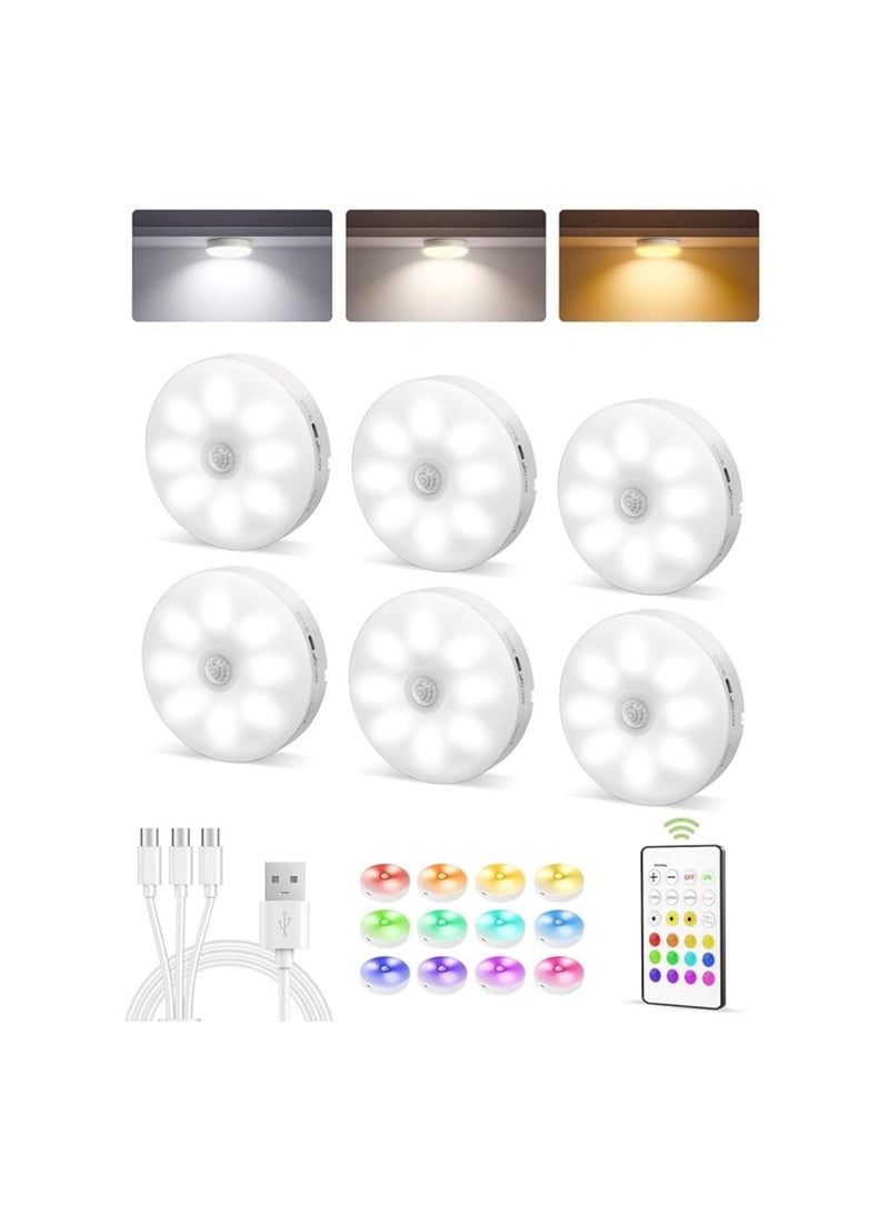إزفالو EZVALO Motion Sensor LED Under Cabinet Light,15 Colors Changeable LED Under Cabinet Lighting,1000mAh Rechargeable Puck Lights with Remote Control for Kitchen,Cabinets,Closet,Stairs (6 Packs) - Image 1