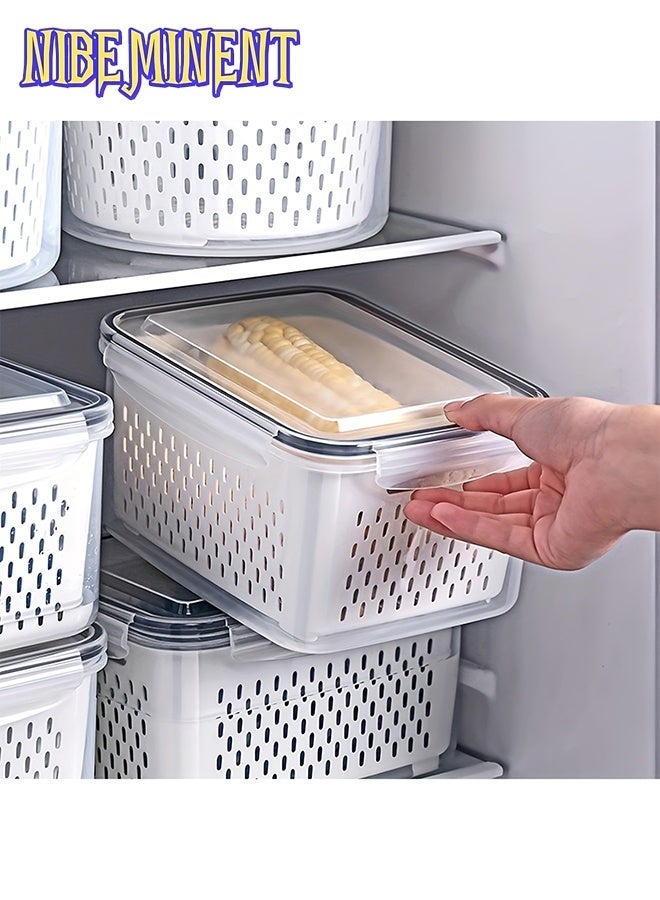 NIBEMINENT 9pcs of BPA-free plastic food storage containers with drainage basket and lid - leak-proof, refrigerator-safe, reusable multi-functional kitchen organizer for fruits, vegetables and foods, double-layer refrigerator drain fresh box, kitchen freezer drain fresh box, food-grade plastic storage box - Image 1